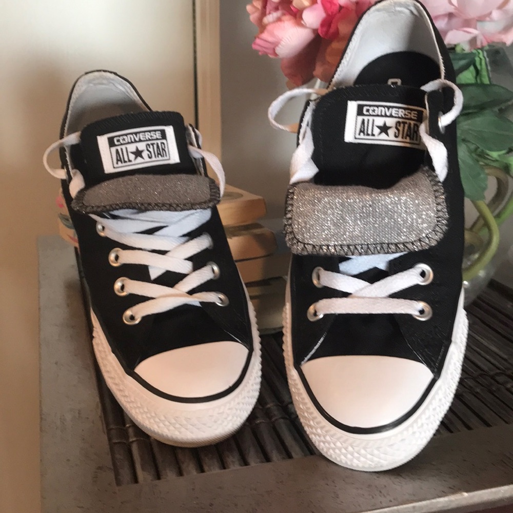 Converse double tongue low top black size W8.5